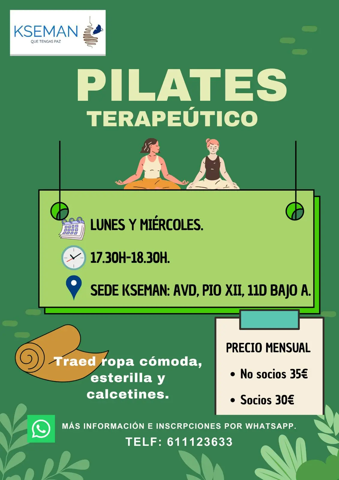 Abiertas inscripciones para las clases de Pilates Terap&eacute;utico en Kseman