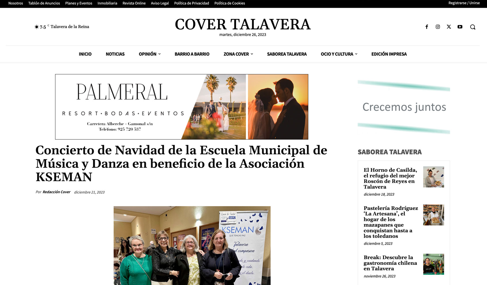 Art&iacute;culo en Cover Talavera sobre el Concierto de Navidad